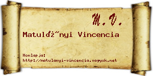 Matulányi Vincencia névjegykártya
